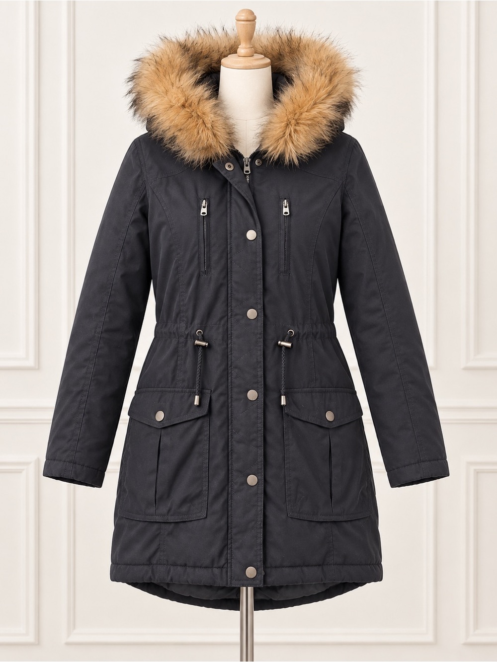 Forever 21 navy blue Parka with Faux Fur Hood
